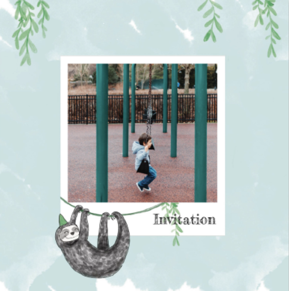 green color child invitation with sloth