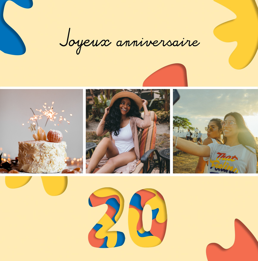 Envoyez une belle carte anniversaire 20 ans