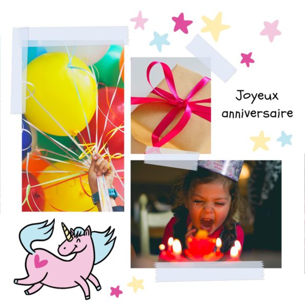 happy birthday card with unicorn