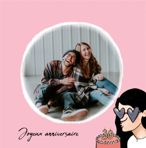carte joyeux anniversaire rose avec fille