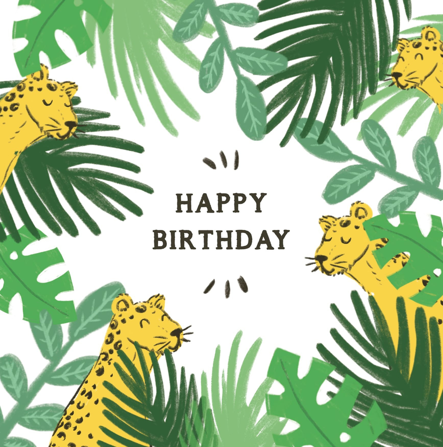 jungle happy birthday card with tigers