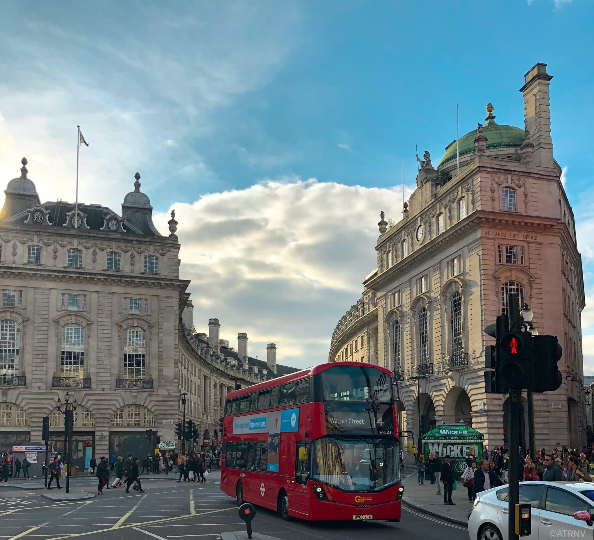 london street with double decker bus