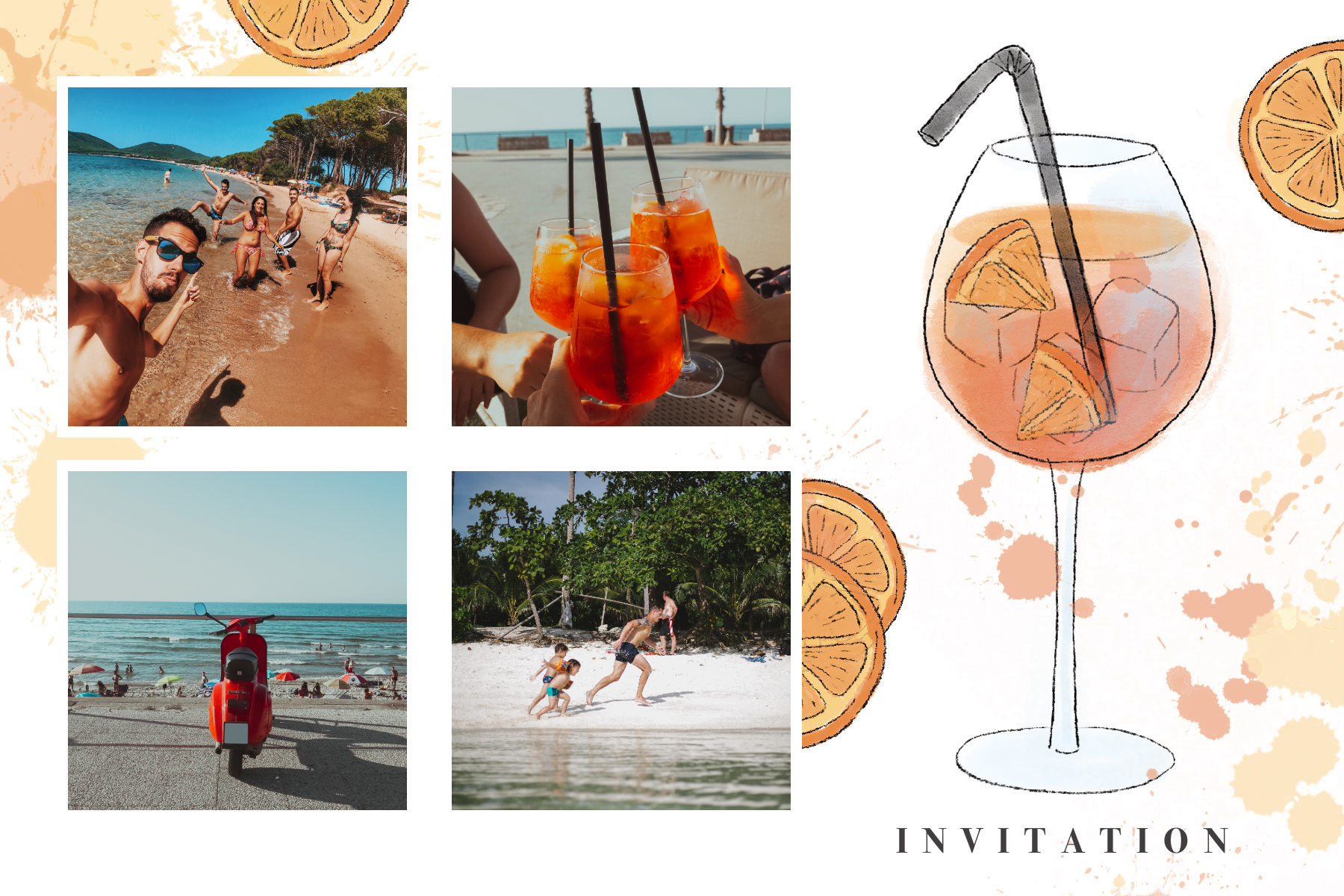 Invitation with spritz and orange stains