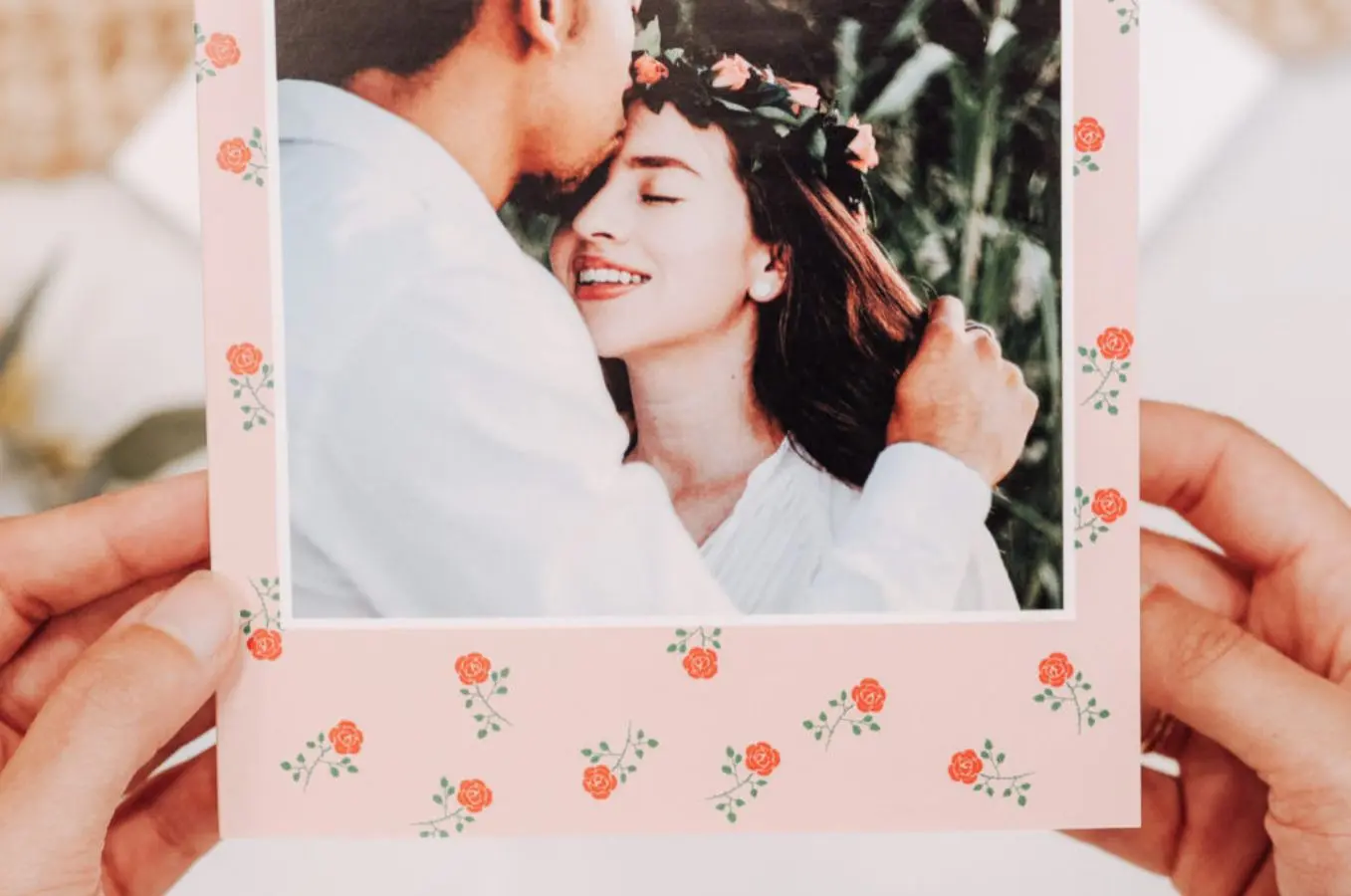 floral wedding invitation with photo