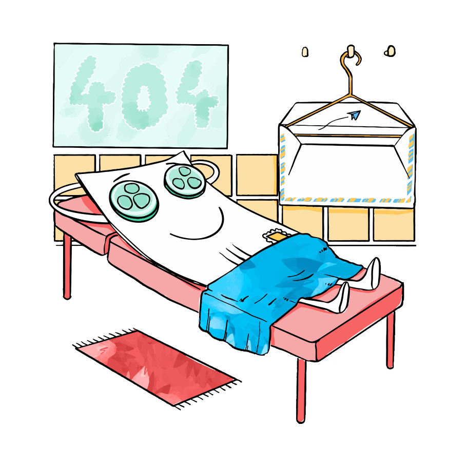 Postkarte auf einem Bett mit Fizzer-Umschlag