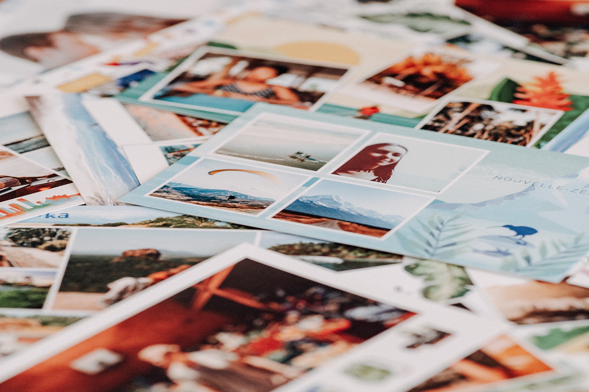 pile of colorful postcards