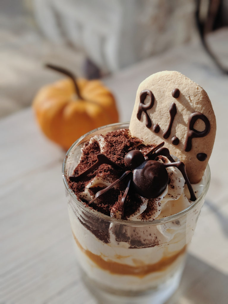 Recette Halloween verrine chocolat pierre tombale RIP