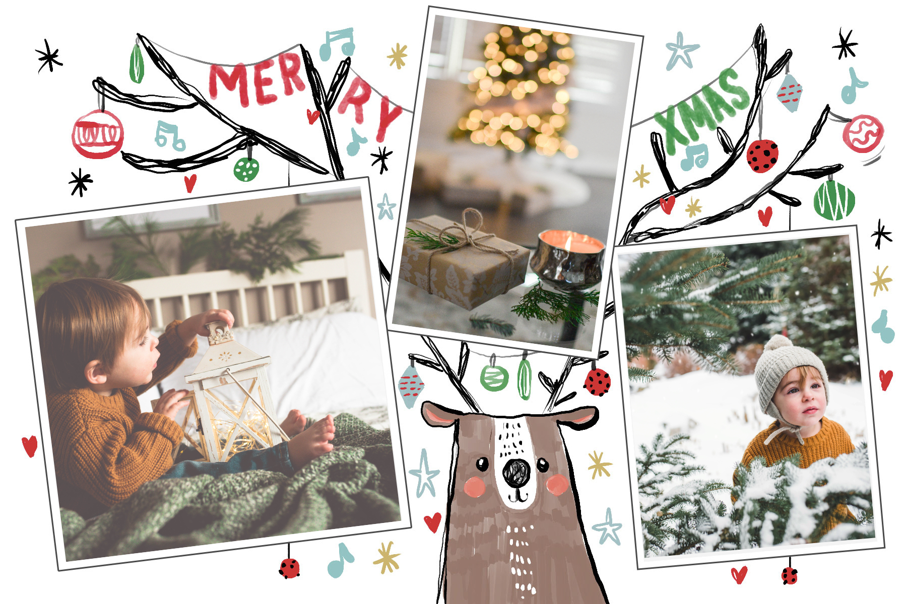 Merry Christmas card with Christmas reindeer