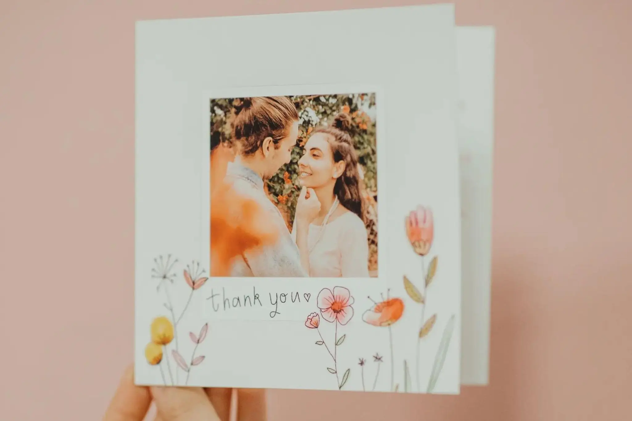 wedding thank you card with flowers