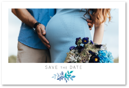 Save the Date fleurs bleues baby shower
