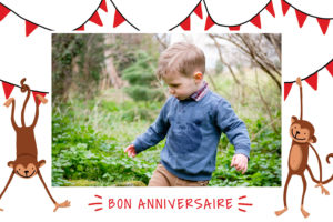 carte d'anniversaire pour garcon avec photo et singes