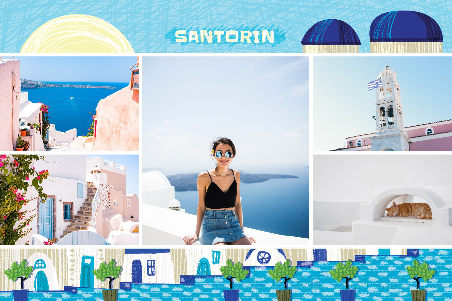 carte postale vacances a santorin grece