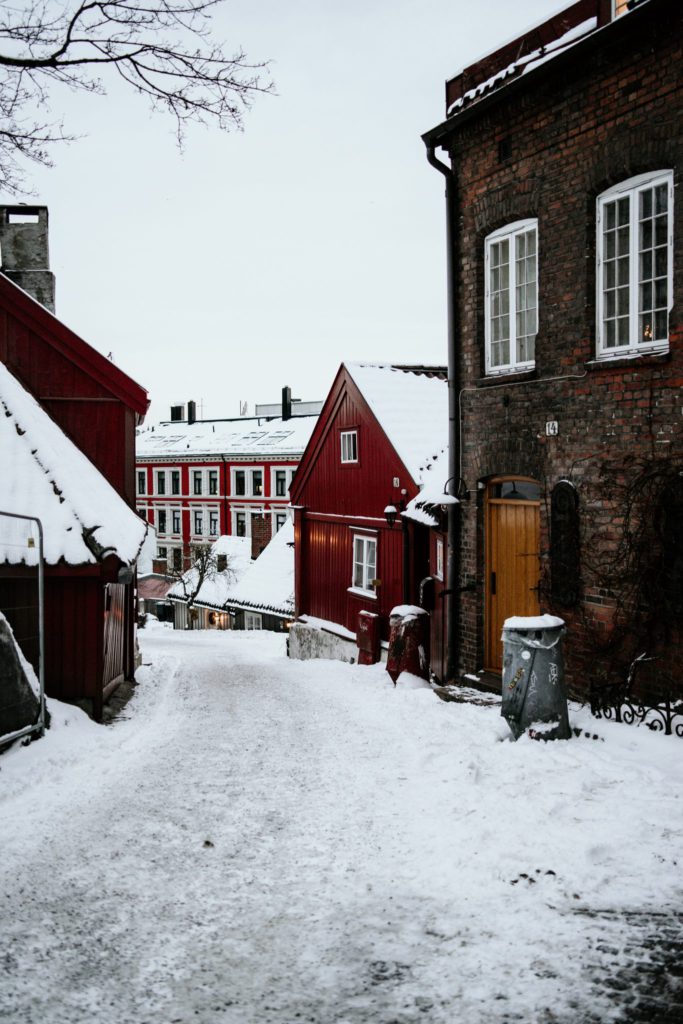 Verschneite Straße Oslo Norwegen